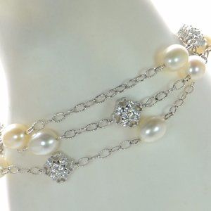 Joseph Esposito 925 Sterling Silver CZ and Pearl Magnetic Bracelet